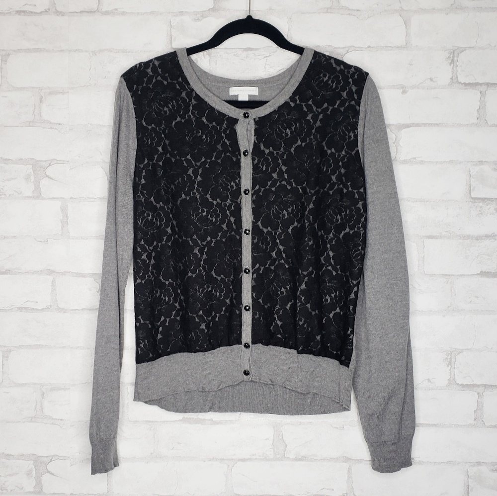 New York and Company Gray Cardigan With Black Lace